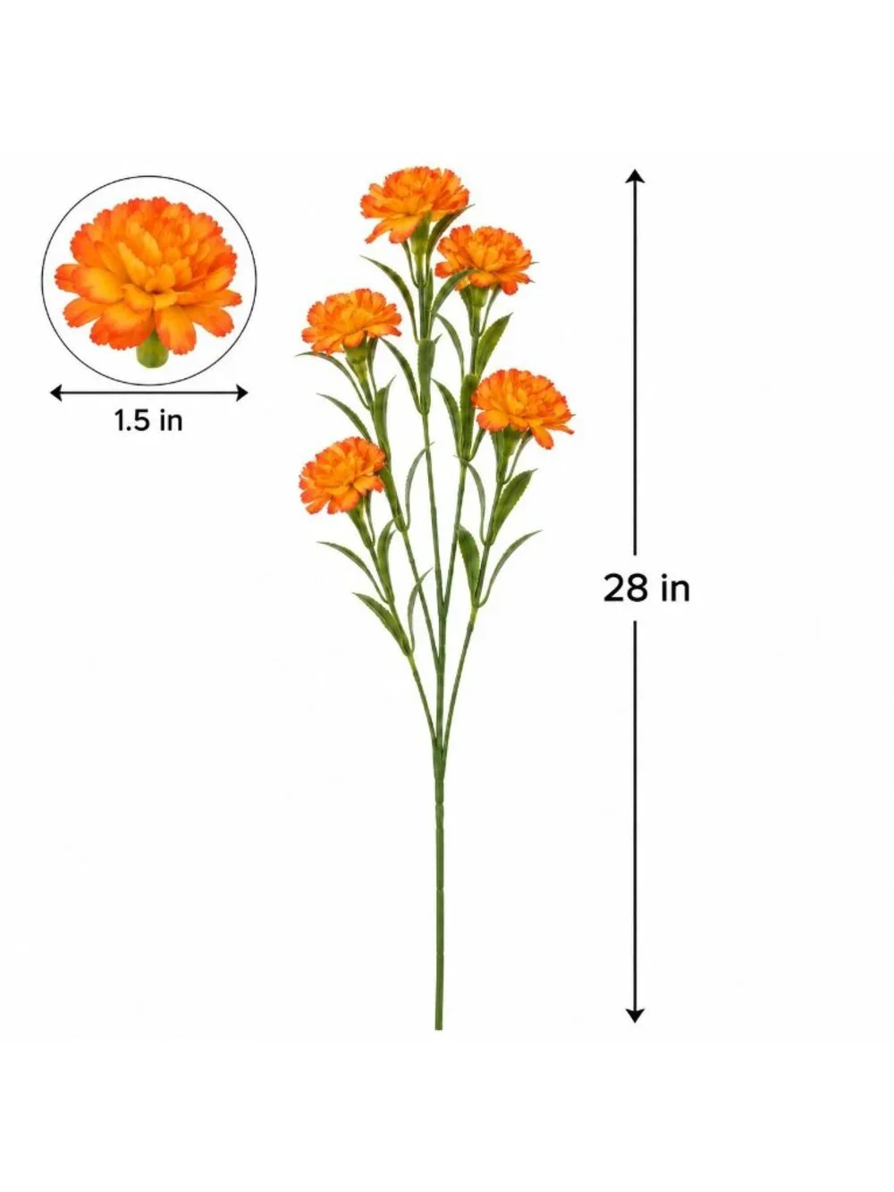 Orange Yellow Mini Carnation Stem 28 Inch Artificial Silk Flower Spray 5 Blooms
